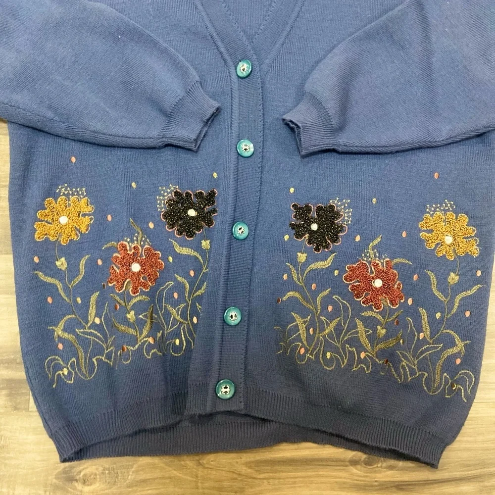 Vintage Blue Floral Women's Cardigan - Picture 3 of 5